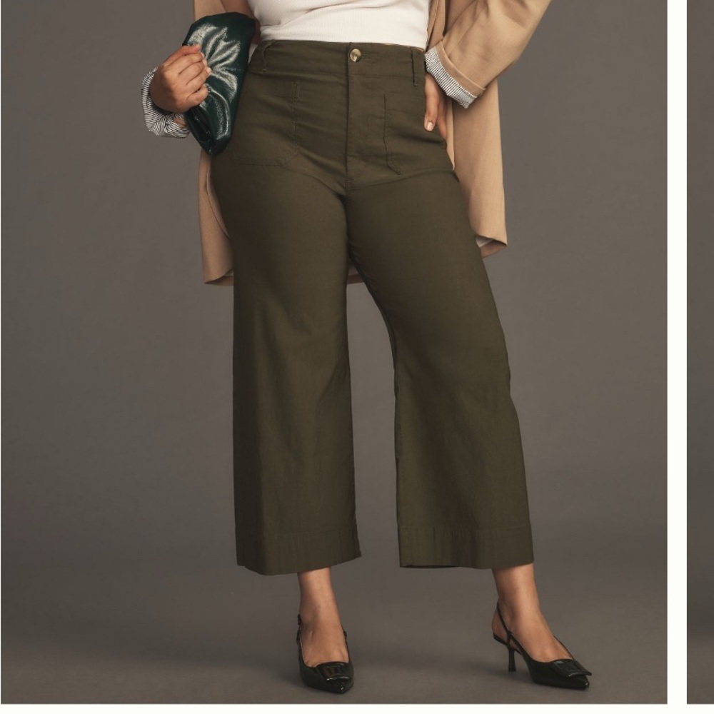 Anthropologie Maeve The Colette Green Wide Leg Cropped Pants 16w